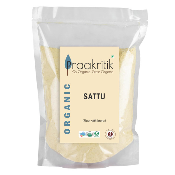 Praakritik Organic Sattu Atta 1kg - Organic Natural Protein Source, Ideal Meal Replacement for Weight Loss - Pack of 2 (500gm) - 1Kg Sattu Atta|35.2Oz|2.2lbs