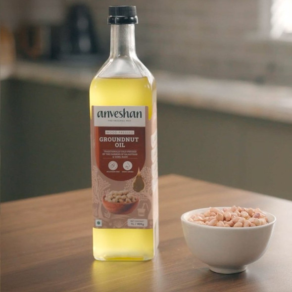 Anveshan Wood Cold Pressed Groundnut Oil|1000ml|33.81 fl oz [Fittuber Recs]