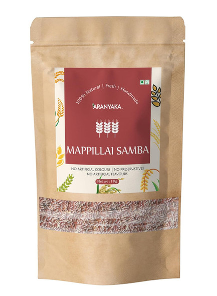 Aranyaka Traditional Kaikuthal(Hand-Pounded) Red Rice - Mappillai Samba | 1 Kg | 2.20 lb [Fittuber Recs]