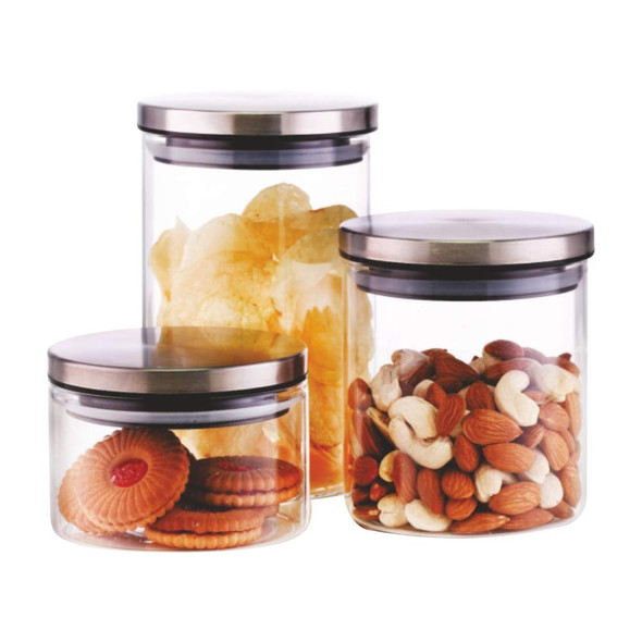 Borosil Classic Glass Jar, Air-Tight Storage Container For Kitchen, Glass Jar For Storing Spices, Snacks, Grains, Dals, Set of 3 | 300 ml, 600 ml, 900 ml | 10.14 fl oz, 20.29 fl oz, 30.43 fl oz [Fittuber Recs]