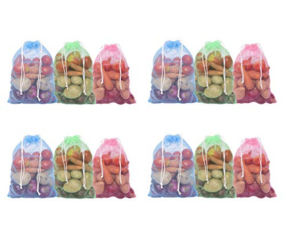 Homestrap Set of 12 drawstring Mesh Reusable Fridge Storage Bag for Fruits & Vegetables (9 X 13 Inches|Multicolour) [Fittuber Recs]