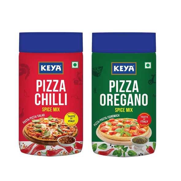 Keya Seasoning Combo | Pizza Oregano | Pizza Chilli | Seasonings For Pasta | Premium All Natural & Healthy Italian Spice Blend | Sprinkler | No Artificial Flavours and Colours| Pack of 2 | 75 gm, 60 gm | 2.65 oz, 2.11 oz [Fittuber Recs]
