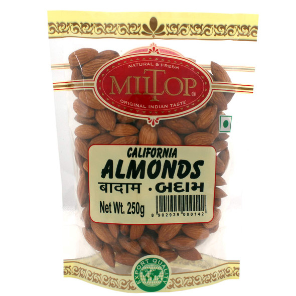 Miltop Raw California Almonds | Premium Badam Giri | High in Fiber & Boost Immunity | Hand-Picked Nuts & Dry Fruits | 250gm | 8.82 oz [Fittuber Recs]