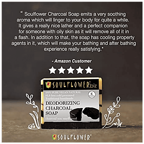 Soulflower Handmade Deo Soap Bar for Men with Activated Charcoal & Tea Tree, Skin Detox Acne Pimples|150 g|5.29 oz [Fittuber Recs]