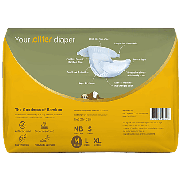 .allter Organic Bamboo Diapers - Medium Size, 5-8 kgs