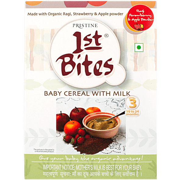 1st Bites Baby Cereals - Stage 3, 10 To 24 Months, 100% Organic, Ragi, Strawberry & Apple, Infant Food|300 g