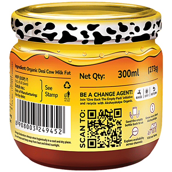 Akshayakalpa Organic Desi Cow Ghee - Rich Aroma|300 ml Bottle