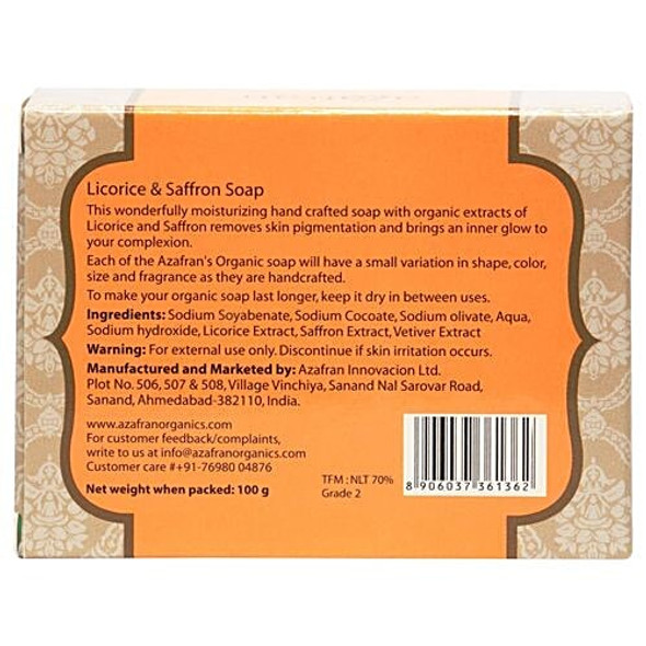 Azafran Organics Liquorice & Saffron Skin Lightening Soap|100 g Azafran Organics Liquorice & Saffron Skin Lightening Soap|100 g