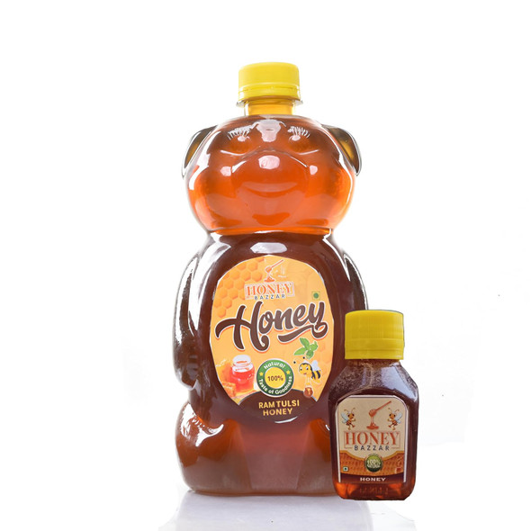 Honey Bazzar Ram Tulsi Honey For Weight Loss | Honey with No Sugar Adulteration, 100% Pure and Natural Unprocessed and Organic Honey For Skin & Face | 900 Gm (Get 100 Gm Extra)