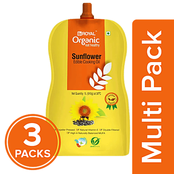 bb Royal Organic Cold Pressed Sunflower Cooking Oil - Cooks Indian Dishes|3x1L