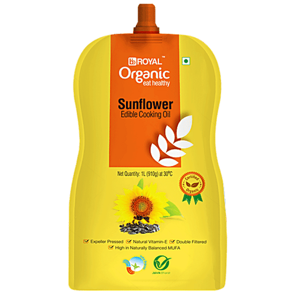 bb Royal Organic Cold Pressed Sunflower Cooking Oil - Cooks Indian Dishes|3x1L