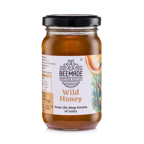 BEEMADE Wild Forest Honey (250g) | 100% Organic Honey Raw Unprocessed | Pure Honey without Sugar | From Central Indian Forests | No Added Preservatives | Unblended and Unpasteurized | Natural and Original | Unprocessed honey