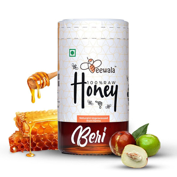 Beewala Beri Organic Honey - 1KG | 100% Raw & Unprocessed Jujube Fruit Honey | Natural Honey in Glass Jar | Rich in Vitamins, Antioxidants & Nutrients | Immunity Booster & Cough Relief | Free Dipper