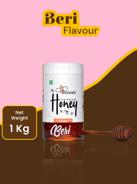 Beewala Beri Organic Honey - 1KG | 100% Raw & Unprocessed Jujube Fruit Honey | Natural Honey in Glass Jar | Rich in Vitamins, Antioxidants & Nutrients | Immunity Booster & Cough Relief | Free Dipper