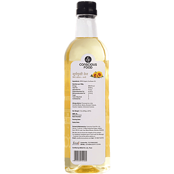 Conscious Food Sunflower Oil - Organic, Cold-pressed|1 L
