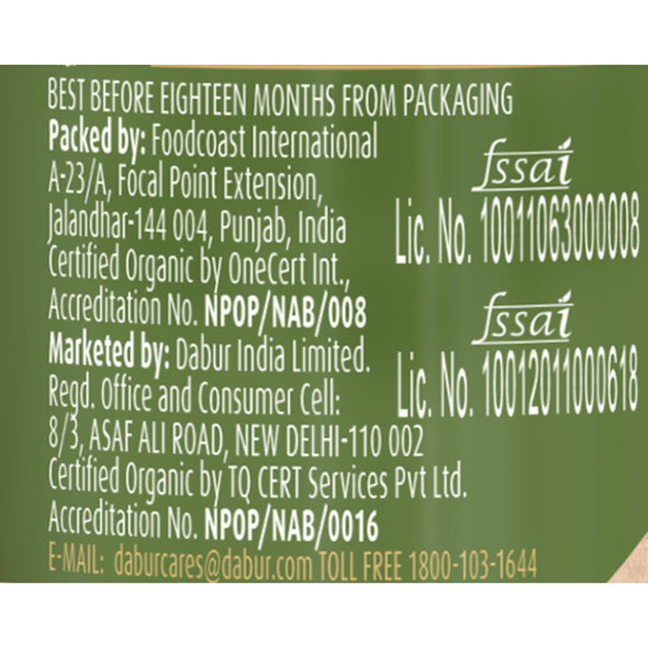 Dabur Raw Organic Honey 300g | 100% Pure and Natural | NPOP Organic Certified | Raw , Unprocessed , Unpasteurized Honey | No Sugar Adulteration