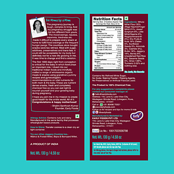 Early Foods Organic Ragi & Sesame Seeds Jaggery Cookies - Calcium +|130 g