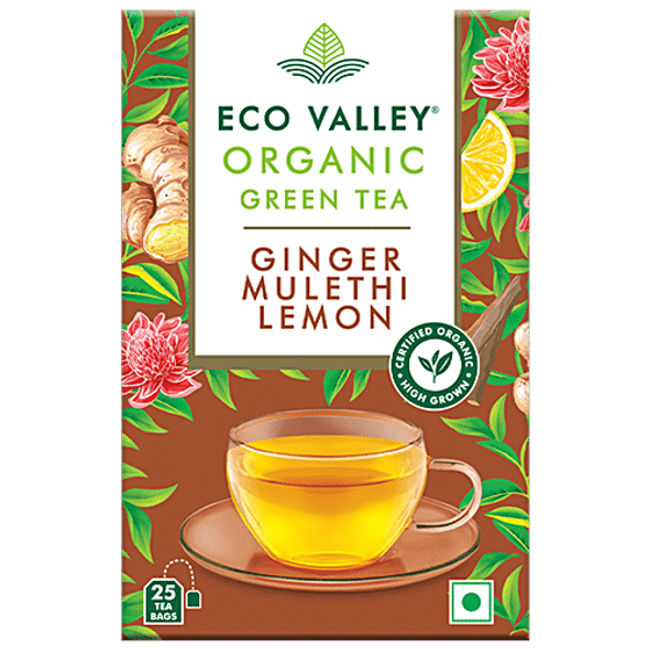 Eco Valley Organic Green Tea - Ginger, Lemon & Mulethi|42.5 g Eco Valley Organic Green Tea - Ginger, Lemon & Mulethi|42.5 g