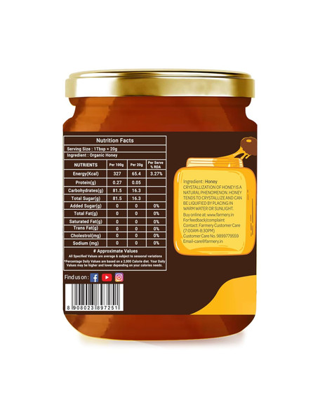 Farmery Raw Organic Honey (500g + 100g Free) | NMR Tested | Unprocessed | Unpasteurized | 100% Pure & Natural | No Sugar Adulteration | Healthy Choice (500gm + 100gm (Free), Organic)
