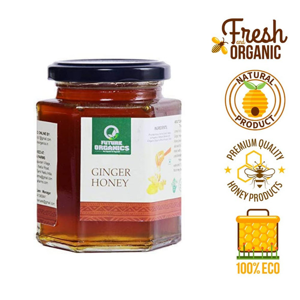 Future Organics Ginger Honey – 100% Pure & Natural Honey with Fresh Ginger | No Added Sugar, No Color | Healthy – 350g