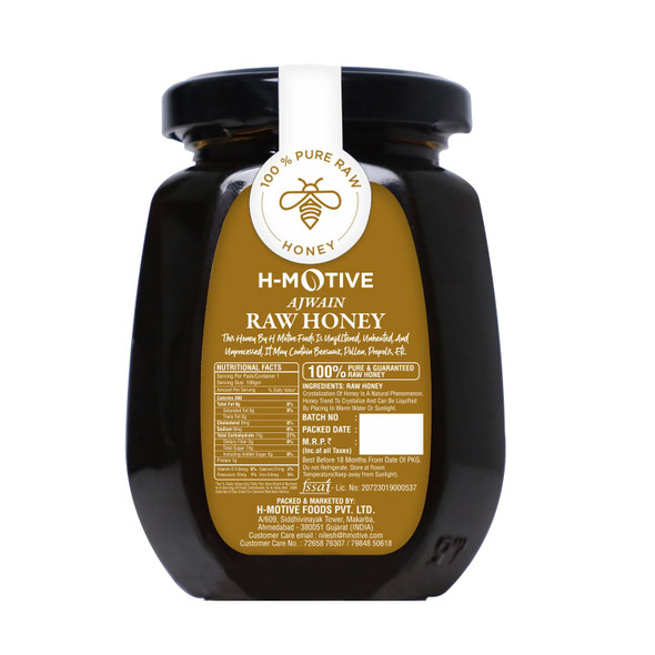 H-Motive Ajwain Raw Organic Honey 100% Pure Natural Unprocessed Original Honey (250 g)