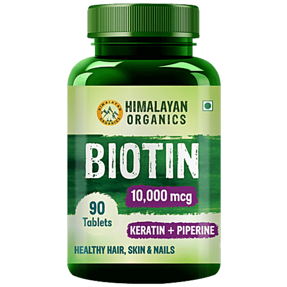 Himalayan Organics Biotin Supplement Tablets - With Keratin & Piperine, For Healthy Hair, Skin & Nails|90 pcs Himalayan Organics Biotin Supplement Tablets - With Keratin & Piperine, For Healthy Hair, Skin & Nails|90 pcs