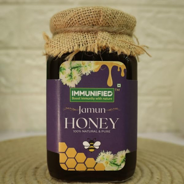IMMUNIFIED Jamun Honey Unheated | Organic, Raw, and Unprocessed | For Diabetes | Low Glycemic Index Honey from the Jamun Honey is a Unique, Dark Amber Colored Honey Pack Of 500gm