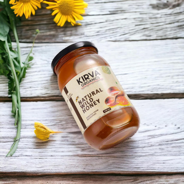 KIRVA ORGANICS Raw Wild Honey|Pure,Natural & Unprocessed|Certified Original Honey|No Sugar Adulteration|Immunity Booster|Rich in Antioxidants|Healthy & Nutritious|530g Glass Jar (Pack of 1)