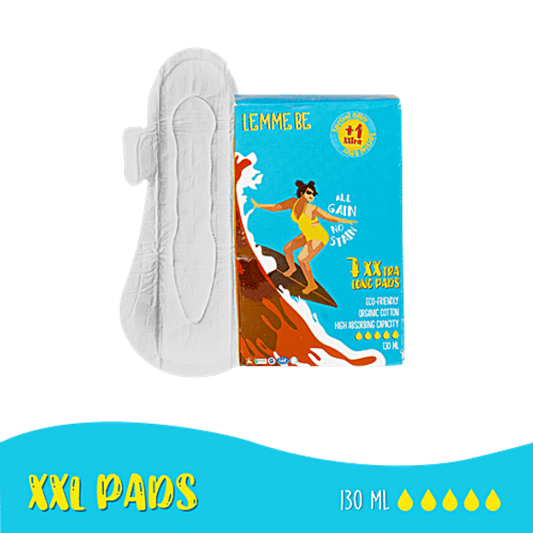 Lemme Be Sanitary Pads - XXL, Rash Free, 100% Organic Biodegradable Pads, For Heavy Flow|8 pcs