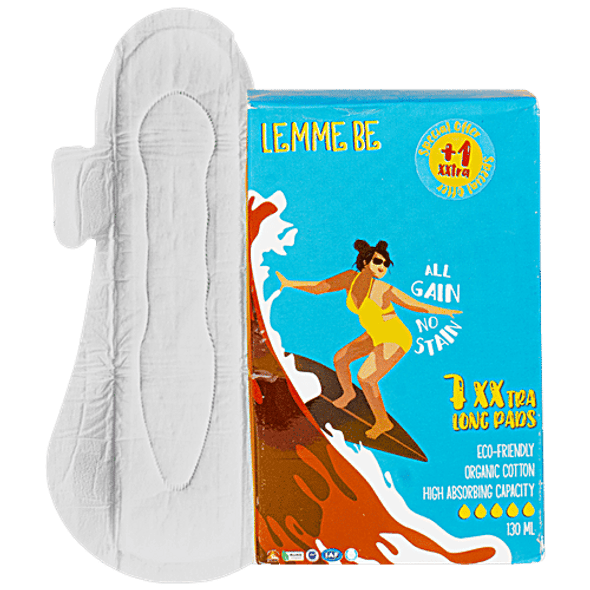 Lemme Be Sanitary Pads - XXL, Rash Free, 100% Organic Biodegradable Pads, For Heavy Flow|8 pcs