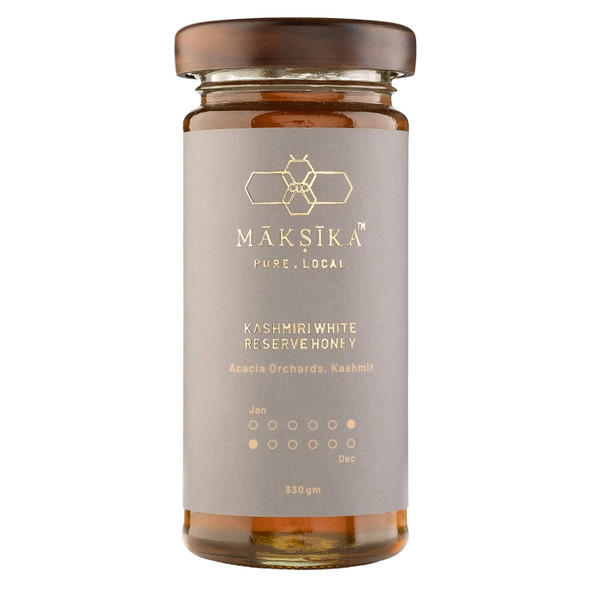 Maksika Kashmiri White Honey | Organic Honey Bottle - 330gms | Kashmiri Acacia Nectar with Light Vanilla Taste | Best paired with Chamomile or White Tea and Fresh Ricotta Cheese