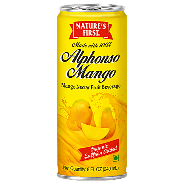 Nature's First Alphonso Mango Nectar Fruit Beverage - Organic Saffron Added, Healthy, Refreshing Drink|240 ml