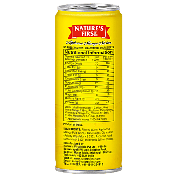 Nature's First Alphonso Mango Nectar Fruit Beverage - Organic Saffron Added, Healthy, Refreshing Drink|240 ml