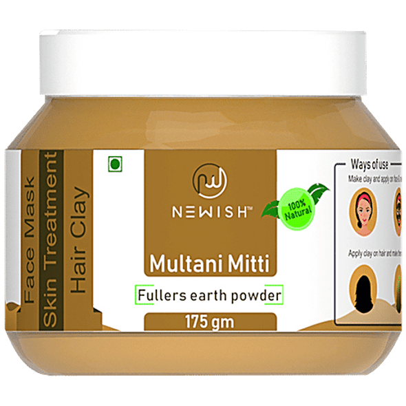 Newish Fullers Earth/Multani Mitti Powder - Organic, For Instant Brightness, Cleanses Pores|175 g Newish Fullers Earth/Multani Mitti Powder - Organic, For Instant Brightness, Cleanses Pores|175 g