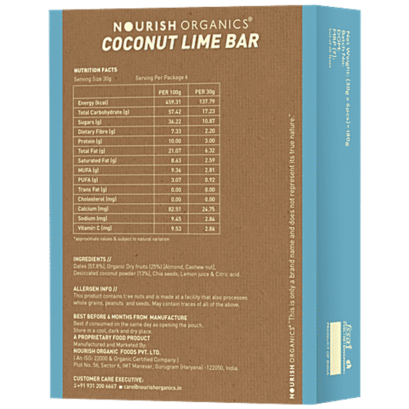 Nourish Organics Refresh - Coconut Lime Bar, Plant Based Protein, Instant Energy|30 g Nourish Organics Refresh - Coconut Lime Bar, Plant Based Protein, Instant Energy|30 g