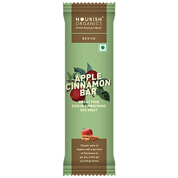 Nourish Organics Revive - Apple Cinnamon Bar, Rich In Superfoods, Wheat Free, Classic Taste|30 g Nourish Organics Revive - Apple Cinnamon Bar, Rich In Superfoods, Wheat Free, Classic Taste|30 g