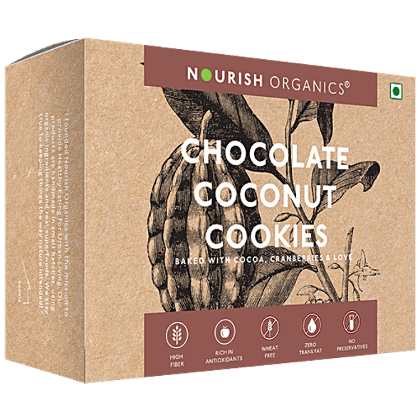 Nourish Organics Chocolate Coconut Cookies - Rich In Antioxidants & Fibre, No Preservatives|140 g Nourish Organics Chocolate Coconut Cookies - Rich In Antioxidants & Fibre, No Preservatives|140 g