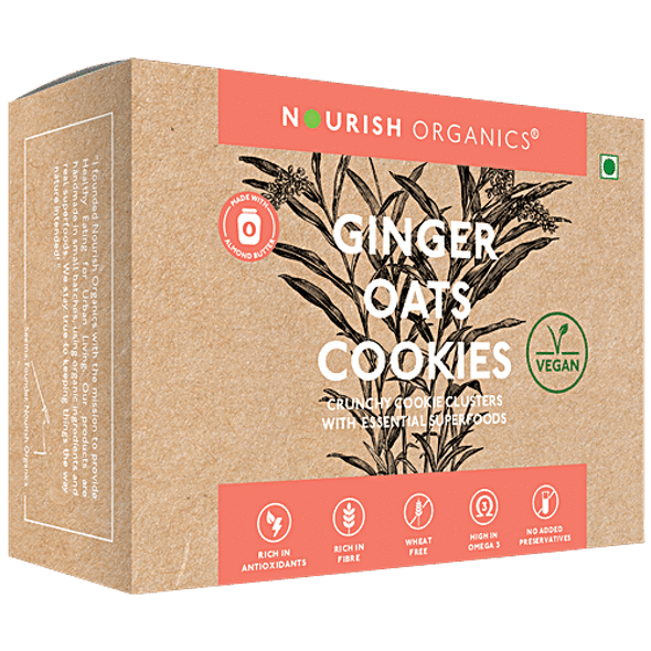 Nourish Organics Ginger Oats Cookies - Vegan, Rich In Antioxidants, Fibre & Omega 3|120 g