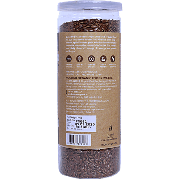 Nourish Organics Active Flax Seeds - High In Omega-3, Gluten Free|180 g