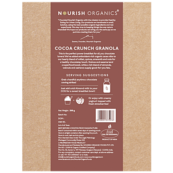 Nourish Organics Cocoa Crunch Granola - Rich In Antioxidants, Protein & Fibre, No Preservatives|300 g