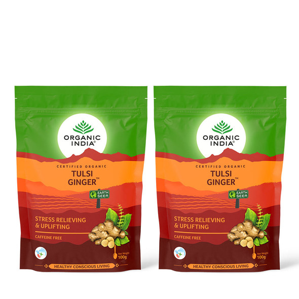 Organic India Tulsi Ginger 100g Zipper Pack of 4