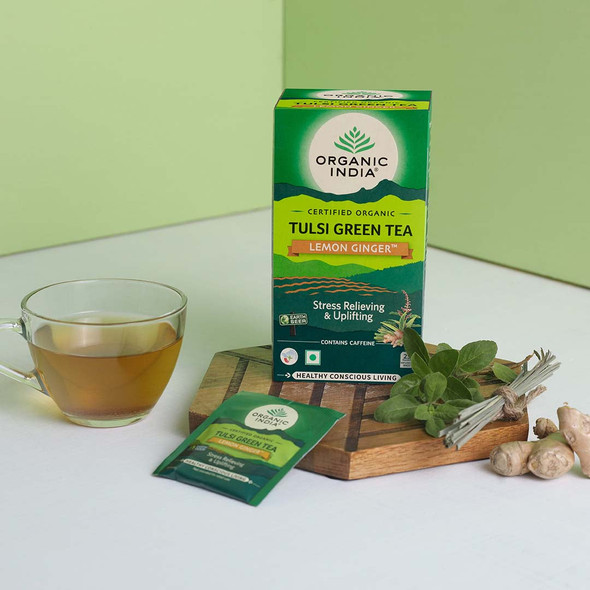 Organic India Combo Green Tea Lemon Ginger & Moringa Powder|25 teabags