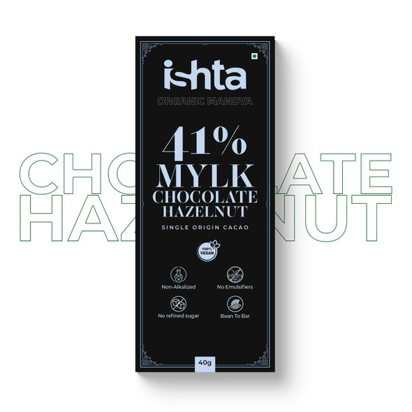 Organic Mandya 41% Mylk Chocolate with Hazelnut (40g)|1 piece