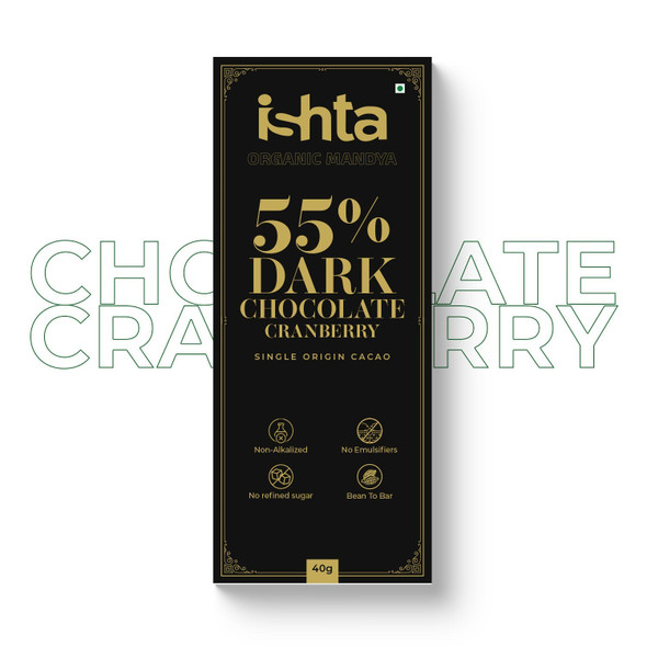Organic Mandya 55% Dark chocolate with Cranberry (40g)|1 piece