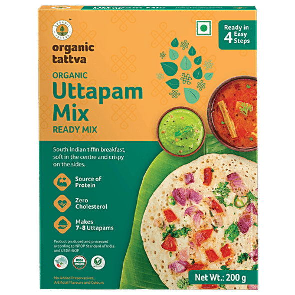 Organic Tattva Organic Uttapam Ready Mix - Crispy, Source Of Protein, Zero Cholesterol|200 g