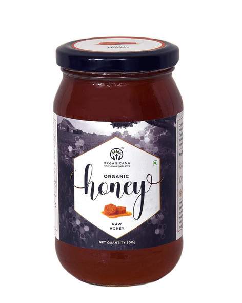 Organicana 100% Pure Undiluted Raw Unprocessed Organic Honey, an Ayurvedic Remedy in 500 GMS Glass jar Bottle