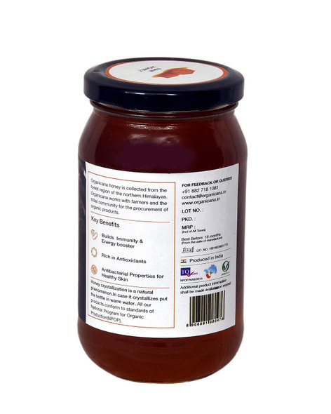 Organicana 100% Pure Undiluted Raw Unprocessed Organic Honey, an Ayurvedic Remedy in 500 GMS Glass jar Bottle