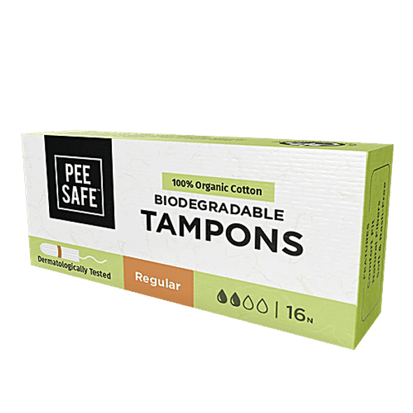 Pee Safe 100% Organic Cotton Biodegradable Tampons - Regular|16 pcs