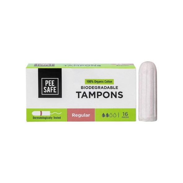 Pee Safe 100% Organic Light Flow Tampons (Regular)|16 pieces, 1 pack (16 pieces)