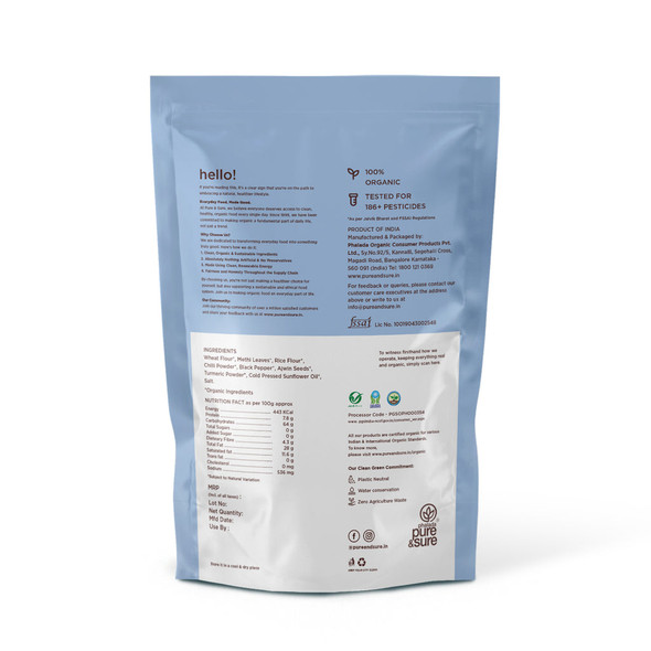 Phalada Pure & Sure Organic Methi Sticks - Made With Wheat Flour, Fenugreek Leaves, Crunchy & Delicious|120 g